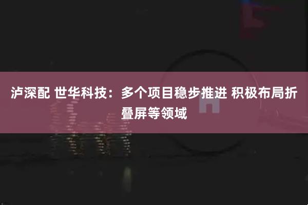 泸深配 世华科技：多个项目稳步推进 积极布局折叠屏等领域